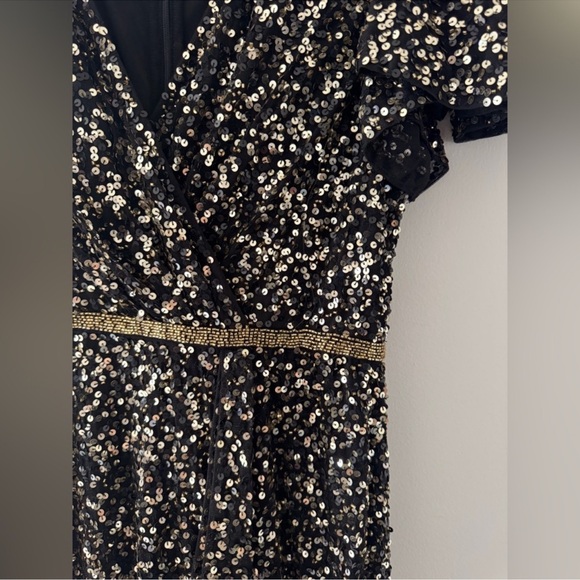 NWT Mac Duggal Black and Gold Sequin Maxi Dress - Picture 7 of 11